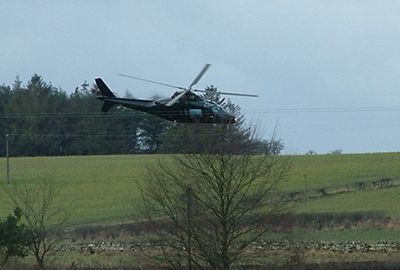 A helicopter dices with cables near Barrasford in Northumberland